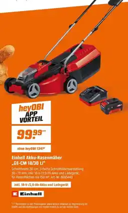 OBI Einhell Akku-Rasenmäher „GE-CM 18/30 Li“ Angebot