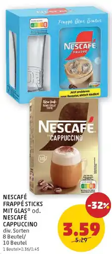 PENNY Nescafé frappé sticks mit glas od. nescafé cappuccino Angebot