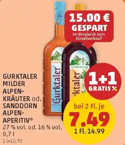 PENNY Gurktaler milder alpen- kräuter od. sanddorn alpen- aperitiv Angebot