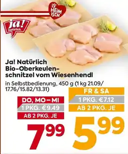 Billa Ja! Natürlich Bio-Oberkeulen- schnitzel vom Wiesenhendl Angebot
