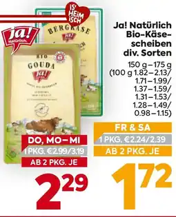 Billa Ja! Natürlich Bio-Käse- scheiben Angebot