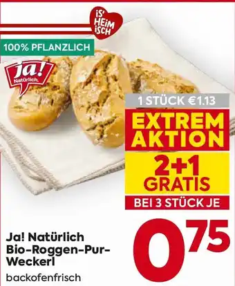 Billa Ja! Natürlich Bio-Roggen-Pur- Weckerl Angebot
