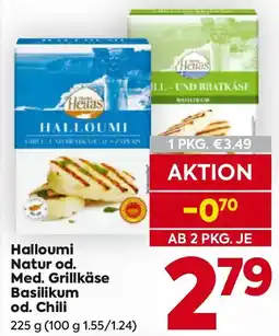 Billa Halloumi Natur od. Med. Grillkäse Basilikum od. Chili Angebot