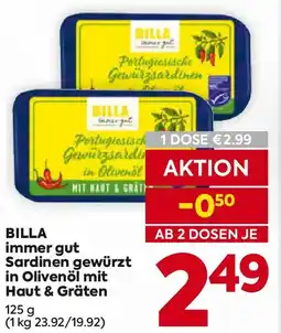 Billa Billa immer gut Sardinen gewürzt in Olivenöl mit Haut & Gräten Angebot