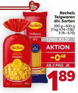 Billa Recheis Teigwaren Angebot