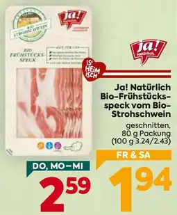 Billa Ja! Natürlich Bio-Frühstücks speck vom Bio Strohschwein Angebot