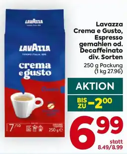 Billa Lavazza crema e gusto espresso gemahlen od. decaffeinato Angebot