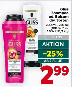 Billa Gliss Shampoo od. Balsam Angebot