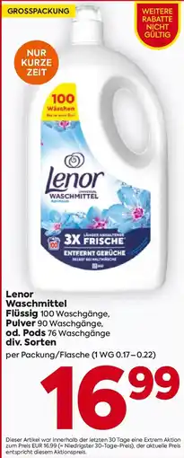 Billa Lenor Waschmittel Flüssig 100 Waschgänge, Pulver 90 Waschgänge, od. Pods 76 Waschgänge Angebot