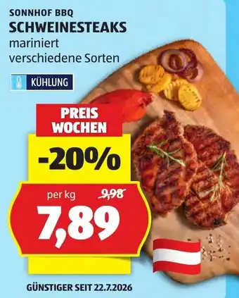 Hofer Sonnhof BBQ Schweinesteaks Angebot