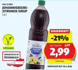 Hofer Rio d'Oro Johannisbeere-Zitronen Sirup Angebot