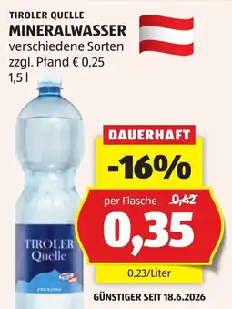 Hofer Tiroler Quelle Mineralwasser Angebot