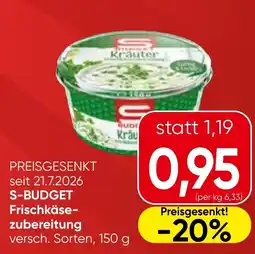 Spar S-Budget Frischkäse-zubereitung Angebot