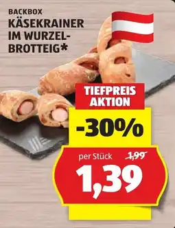 Hofer Backbox Käsekrainer im Wurzel-Brotteig* Angebot