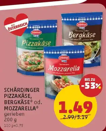 Schärdinger pizzakäse, bergkäse od. mozzarella