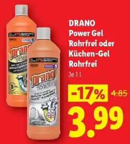 Lidl Drano power gel rohrfrei oder küchen-gel rohrfrei Angebot