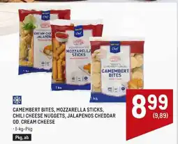 Metro CAMEMBERT BITES, MOZZARELLA STICKS, CHILI CHEESE NUGGETS, JALAPENOS CHEDDAR OD. CREAM CHEESE Angebot
