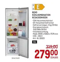 Metro BEKO KÜHLKOMBINATION RCSA300K40SN Angebot