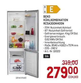 Metro BEKO KÜHLKOMBINATION RCSA300K40SN Angebot
