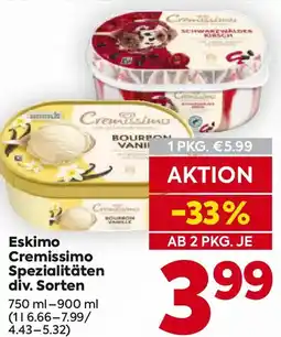 Billa Eskimo Cremissimo Spezialitäten div. Sorten Angebot