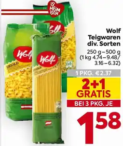 Billa Wolf Teigwaren div. Sorten Angebot