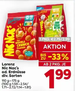 Billa Lorenz Nic Nac's od. Erdnüsse div. Sorten Angebot