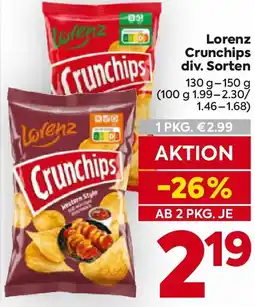Billa Crunchips div. Sorten Angebot