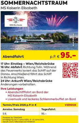 Billa Reisen Sommernachtstraum MS Kaiserin Elisabeth Angebot