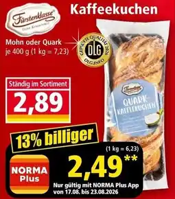 Norma Fürstenklasse kaffeekuchen mohn oder quark Angebot