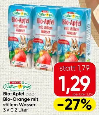 Natur pur Bio-Apfel oder Bio-Orange mit stillem Wasser