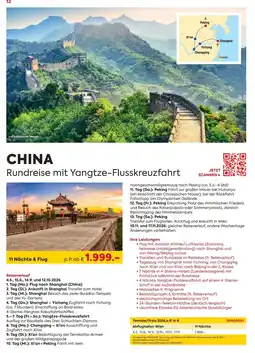 Billa Reisen CHINA Rundreise mit Yangtze-Flusskreuzfahrt Angebot