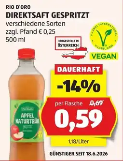Hofer Rio d'Oro Direktsaft Gespritzt Apfel Naturtrüb Angebot