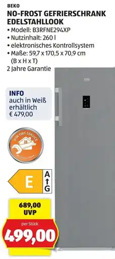 Hofer Beko No-Frost Gefrierschrank Edelstahllook Angebot