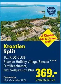 Lidl Reisen TUI KIDS CLUB Bluesun Holiday Village Bonaca Angebot