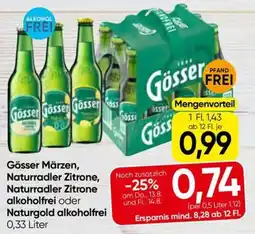 Eurospar Gösser Märzen, Naturradler Zitrone, Naturradler Zitrone alkoholfrei oder Naturgold alkoholfrei Angebot
