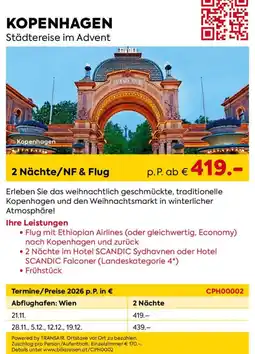 Billa Reisen Kopenhagen Städtereise im Advent Angebot