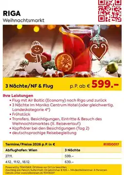 Billa Reisen RIGA Weihnachtsmarkt Angebot