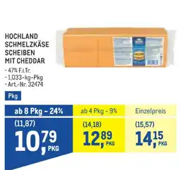 Metro Hochland Schmelzkäse Scheiben mit Cheddar Angebot