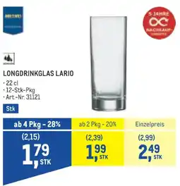 Metro Longdrinkglas Lario Angebot