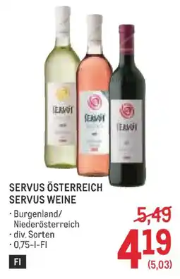 Metro Servus Weine Angebot