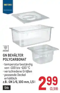Metro GN Behälter Polycarbonat Angebot