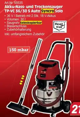 Zgonc Einhell Akku-Nass- und Trockensauger TP-VC 36/30 S Auto Syncro Solo Angebot