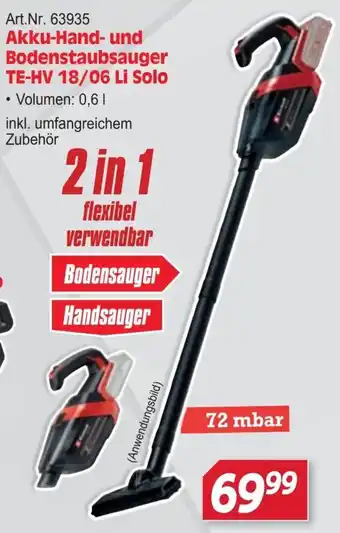 Zgonc Akku-Hand- und Bodenstaubsauger TE-HV 18/06 Li Solo Angebot