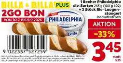 Billa 1 Becher Philadelphia +2 Stück Bio-Laugenstangerl Angebot