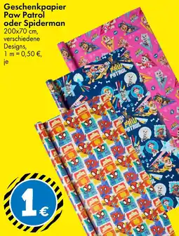 TEDi Geschenkpapier Paw Patrol oder Spiderman Angebot
