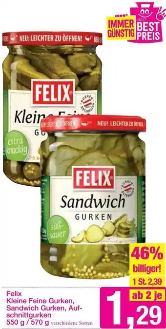 Sutterlüty Felix Kleine Feine Gurken, Sandwich Gurken, Aufschnittgurken 550g/570g Angebot