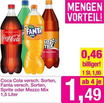 Sutterlüty Coca Cola Versch. Sorten, Fanta Versch. Sorten, Sprite Oder Mezzo Mix 1,5 Liter Angebot