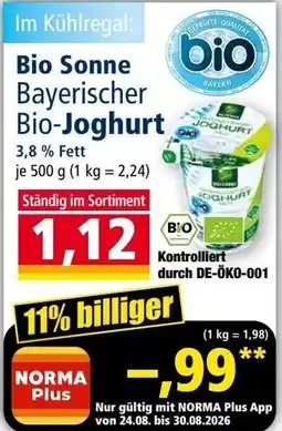 Norma Bio Sonne Bayerischer Bio-Joghurt Angebot