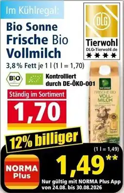 Norma Bio Sonne Frische Bio Vollmilch Angebot