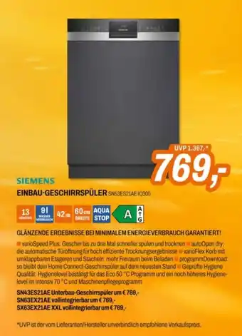 Siemens Einbau-Geschirrspüler SN53ES21AE IQ300
